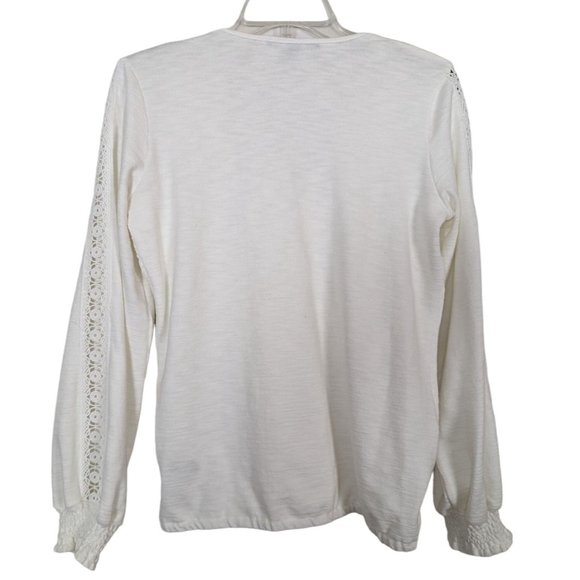 Boston Proper V neck long sleeve faux wrap front white blouse with lace Sz S - Picture 2 of 11